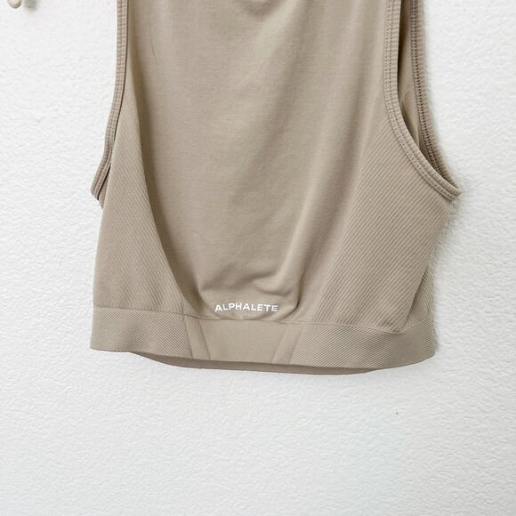 [Alphalete] Tan Linen Seamless Stratus Crop Tank Top Crew Neck Workout Size XL - Picture 8 of 11